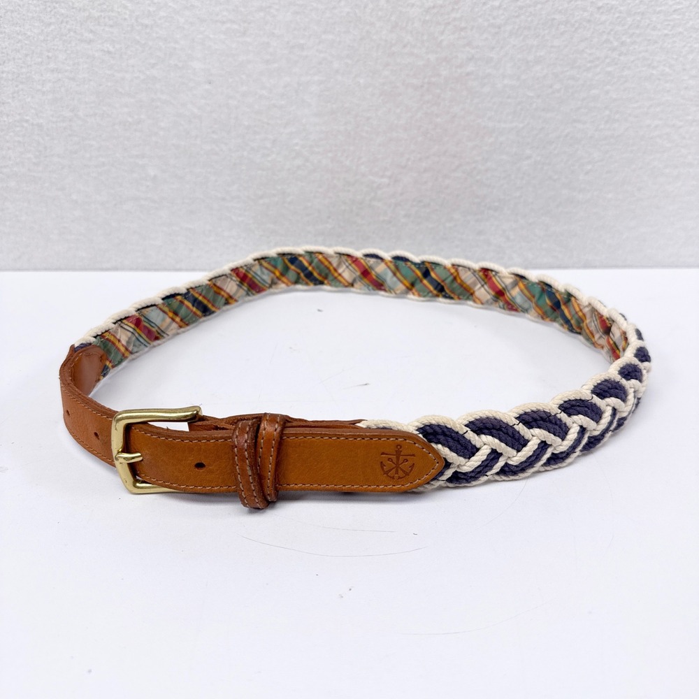 Kiel James Patrick KJP Braided Belt Mens Size 28 Blue White Preppy Coastal